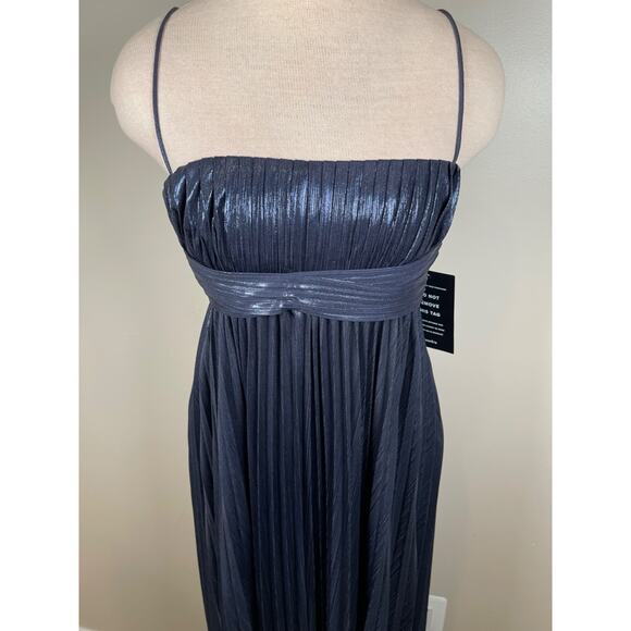 RETROFETE Zinnia Ruched Pleated Metallic Lame Ink Blue Maxi Dress Size Small - Picture 4 of 9